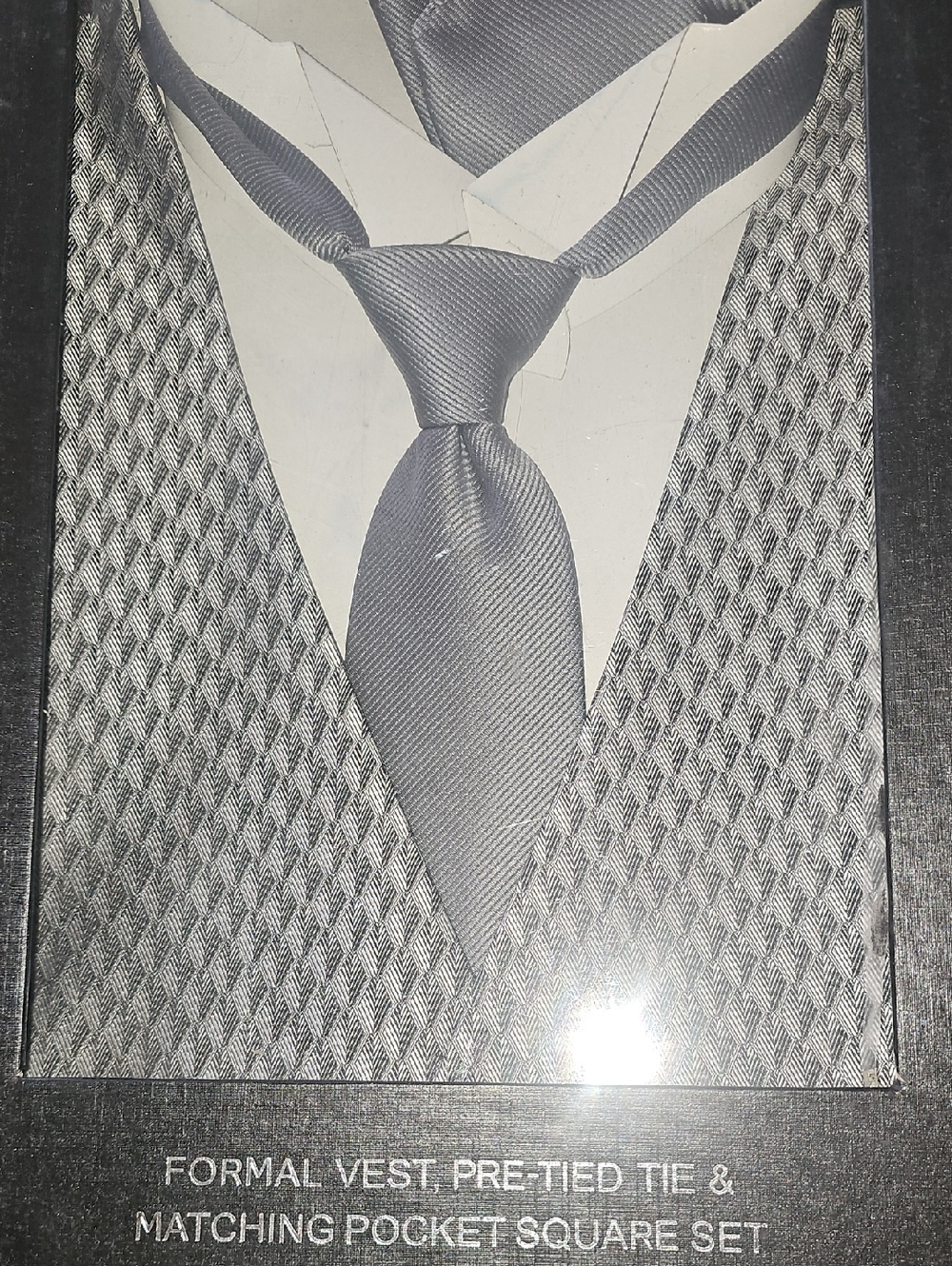 Umo Lorenzo NWT Formal Vest, Pre-Tied Tie & Matching Hankie Gray/Silver Size L
